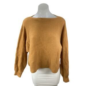 Open Edit Women's Brown Wool Boat Neck Long Sleeve Crop Sweatshirt Sweater Top L